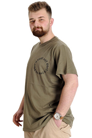 Mode XL Büyük Beden Erkek T-shirt WHAT IS 23151 Haki