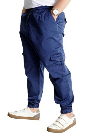 Mode XL Büyük Beden Pantolon Keten Kargo Jogger 21911 İndigo