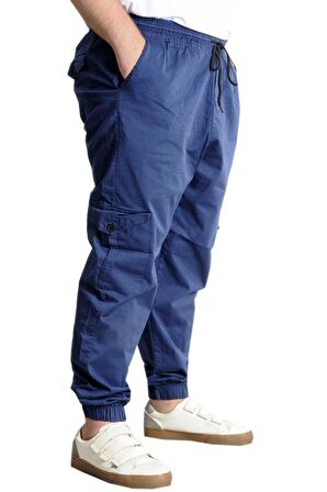 Mode XL Büyük Beden Pantolon Keten Kargo Jogger 21911 İndigo