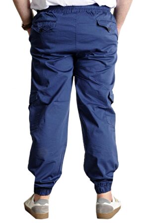 Mode XL Büyük Beden Pantolon Keten Kargo Jogger 21911 İndigo