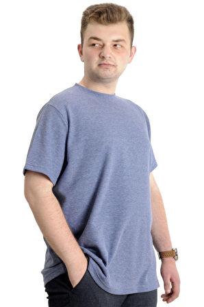 Mode XL Büyük Beden Erkek T-shirt Bisiklet Yaka WAFFLE 20033 Koyu Mavi