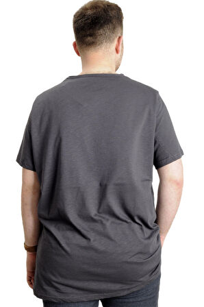 Mode XL Büyük Beden Erkek T-shirt FLAM Yaka Basic 20035 Antramelanj