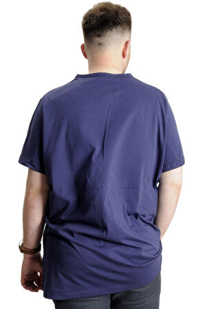 Mode XL Büyük Beden Erkek T-shirt Bisiklet Yaka Basic 23035 Açık Lacivert