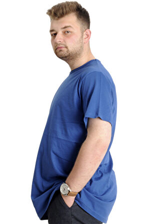 Mode XL Büyük Beden Erkek T-shirt Pis Yaka Basic 23035 İndigo
