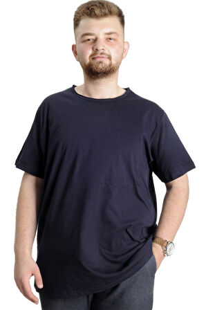 Mode XL Büyük Beden Erkek T-shirt Pis Yaka Basic 23035 Lacivert