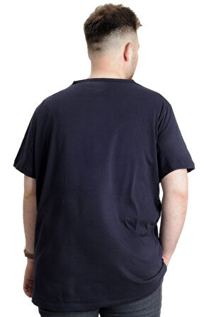 Mode XL Büyük Beden Erkek T-shirt Pis Yaka Basic 23035 Lacivert