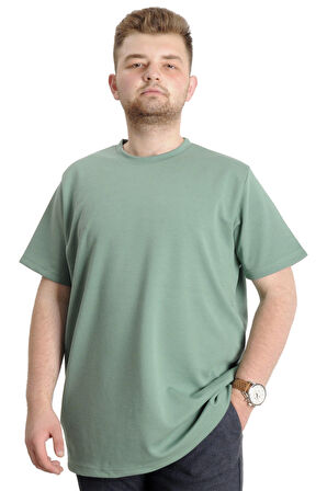 Mode XL Büyük Beden Erkek T-shirt Bisiklet Yaka INTERLOK 23162 Çağla Yeşili