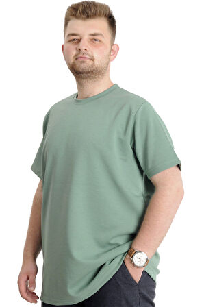 Mode XL Büyük Beden Erkek T-shirt Bisiklet Yaka INTERLOK 23162 Çağla Yeşili