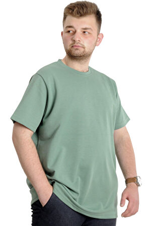 Mode XL Büyük Beden Erkek T-shirt Bisiklet Yaka INTERLOK 23162 Çağla Yeşili