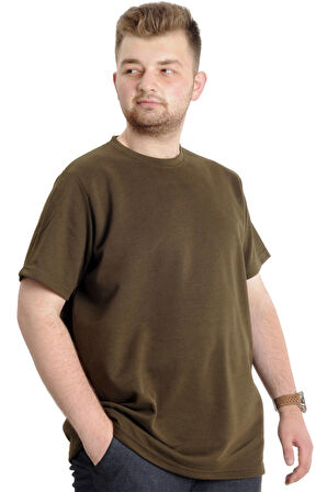 Mode XL Büyük Beden Erkek T-shirt Bisiklet Yaka INTERLOK 23162 Haki