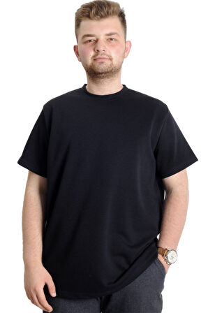 Mode XL Büyük Beden Erkek T-shirt Bisiklet Yaka INTERLOK 23162 Lacivert