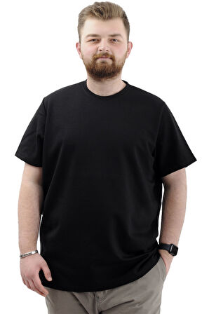 Mode XL Büyük Beden Erkek T-Shirt Bisiklet Yaka INTERLOK 23162 Siyah