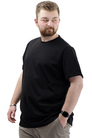 Mode XL Büyük Beden Erkek T-Shirt Bisiklet Yaka INTERLOK 23162 Siyah
