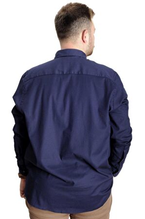 Mode XL Büyük Beden Gömlek Gabardin Çift Cep Kapaklı 20360 Lacivert