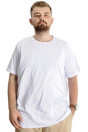 Mode XL Büyük Beden Erkek T-Shirt Bis Yaka Fragmented 23133 Beyaz