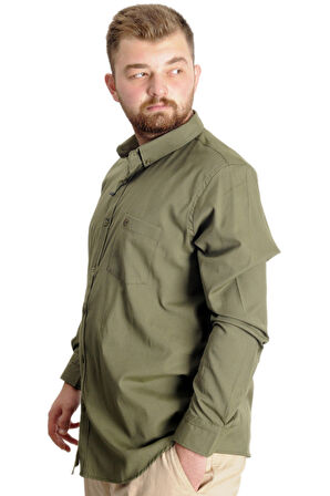 Mode XL Büyük Beden Erkek Gömlek U.Kol Cepli Oxford 20366 Haki