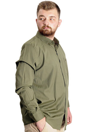 Mode XL Büyük Beden Erkek Gömlek U.Kol Cepli Oxford 20366 Haki