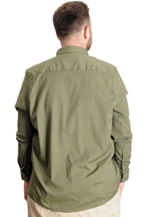 Mode XL Büyük Beden Erkek Gömlek U.Kol Cepli Oxford 20366 Haki