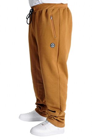 Mode XL Büyük Beden Erkek 3 İplik Eşofman Altı Fermuarlı Düz Paça 22507 Camel