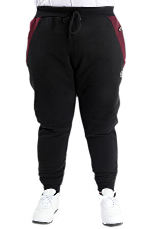 Mode XL Büyük Beden Erkek Garnili Eşofman Altı 3 İplik 23519 Siyah-Mürdüm