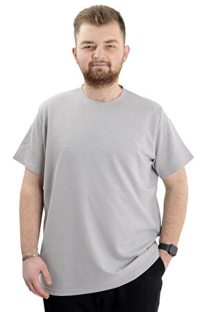 Mode XL Büyük Beden Erkek T-shirt Bisiklet Yaka WAFFLE 20033 Gri