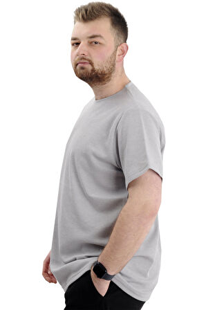 Mode XL Büyük Beden Erkek T-shirt Bisiklet Yaka WAFFLE 20033 Gri