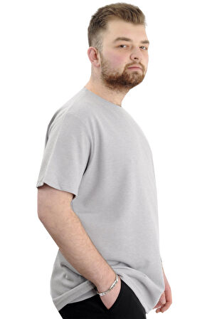 Mode XL Büyük Beden Erkek T-shirt Bisiklet Yaka WAFFLE 20033 Gri