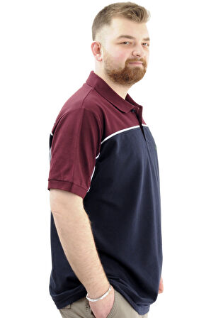 Mode XL Büyük Beden Erkek T-Shirt Polo Yaka Renk Bloklu DEER U24324 Lacivert