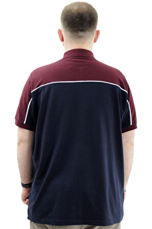 Mode XL Büyük Beden Erkek T-Shirt Polo Yaka Renk Bloklu DEER U24324 Lacivert