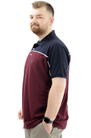 Mode XL Büyük Beden Erkek T-Shirt Polo Yaka Renk Bloklu DEER U24324 Mürdüm