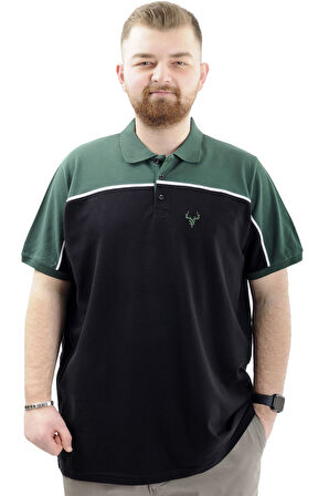 Mode XL Büyük Beden Erkek T-Shirt Polo Yaka Renk Bloklu DEER U24324 Siyah