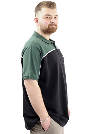 Mode XL Büyük Beden Erkek T-Shirt Polo Yaka Renk Bloklu DEER U24324 Siyah