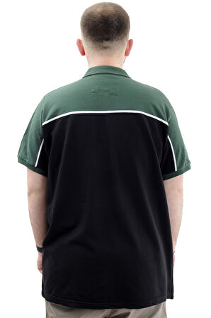 Mode XL Büyük Beden Erkek T-Shirt Polo Yaka Renk Bloklu DEER U24324 Siyah