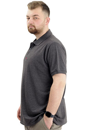 Mode XL Büyük Beden Erkek T-Shirt Polo Yaka Klasik U24328 Antrasit