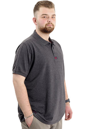 Mode XL Büyük Beden Erkek T-Shirt Polo Yaka Klasik U24328 Antrasit