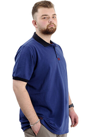 Mode XL Büyük Beden Erkek T-Shirt Polo Yaka Klasik U24328 İndigo
