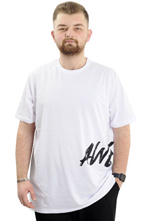 Mode XL Büyük Beden Erkek Bisiklet Yaka T-Shirt Baskılı AWESOME U24038 Beyaz