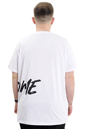 Mode XL Büyük Beden Erkek Bisiklet Yaka T-Shirt Baskılı AWESOME U24038 Beyaz