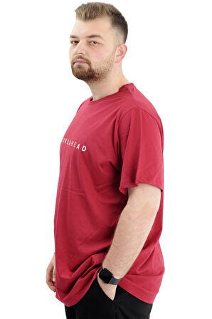 Mode XL Büyük Beden Erkek Baskılı T-Shirt Bisiklet Yaka FUTUREHEAD U24029 Bordo