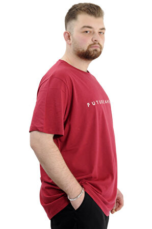 Mode XL Büyük Beden Erkek Baskılı T-Shirt Bisiklet Yaka FUTUREHEAD U24029 Bordo