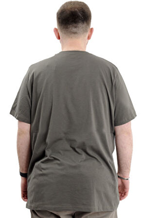 Mode XL Büyük Beden Erkek Baskılı T-Shirt Bisiklet Yaka FREEDOM U24030 Haki