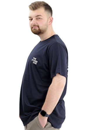 Mode XL Battal Beden Erkek Tişört Bisiklet Yaka Baskılı THE OTHER SIDE U24039 Lacivert