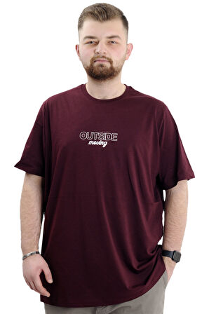 Mode XL Battal Beden Erkek Tişört Bisiklet Yaka Baskılı OUT SIDE U24041 Mürdüm