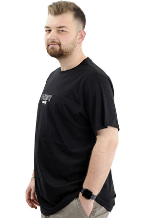 Mode XL Battal Beden Erkek Tişört Bisiklet Yaka Baskılı OUT SIDE U24041 Siyah