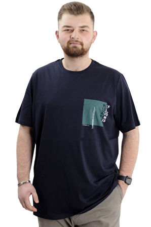 Mode XL Büyük Beden Baskılı Bisiklet Yaka Erkek Tişört REFILL U24044 Lacivert