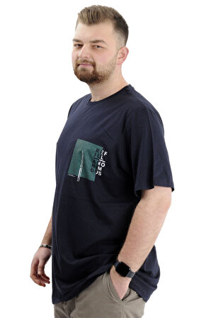 Mode XL Büyük Beden Baskılı Bisiklet Yaka Erkek Tişört REFILL U24044 Lacivert