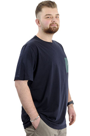 Mode XL Büyük Beden Baskılı Bisiklet Yaka Erkek Tişört REFILL U24044 Lacivert