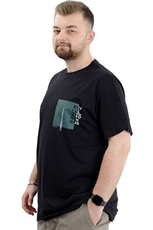 Mode XL Büyük Beden Baskılı Bisiklet Yaka Erkek Tişört REFILL U24044 Siyah