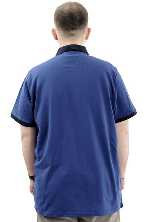 Mode XL Büyük Beden Erkek T-Shirt Fermuarlı Polo Yaka Cepli U24325 İndigo