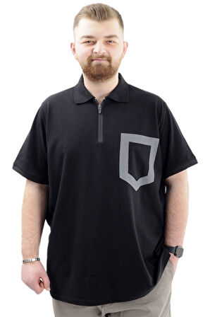 Mode XL Büyük Beden Erkek T-Shirt Fermuarlı Polo Yaka Cepli U24325 Siyah